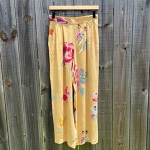 Flowy Floral Trousers with Pockets, Color: Yellow, Size, 8